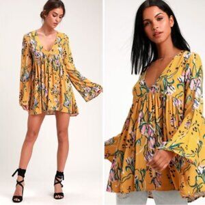 Free People Bella Floral Print Empire Tunic – Yellow Combo / XS NWT